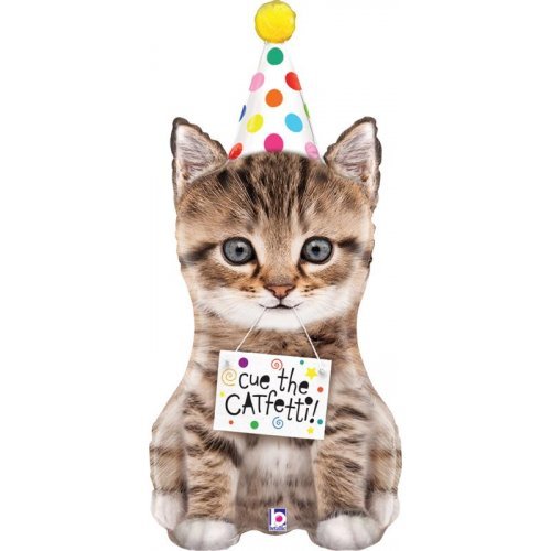 104cm Cue the Catfetti Cat Shape Foil Balloon - Everything Party