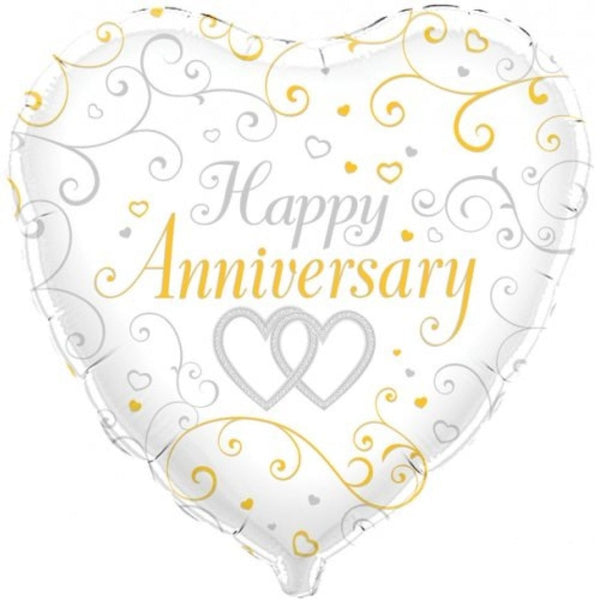 45cm Oaktree Happy Anniversary Linked Hearts Foil Balloon - Everything Party
