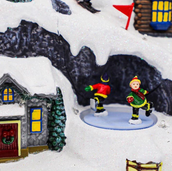 Animated Christmas Village Snowy Mountain with Rotating Train Skaters Musical and LED Lights - Everything Party