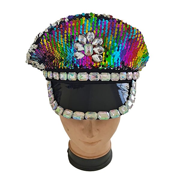 Deluxe Rainbow Sequin Festival Cap with Diamonds - Everything Party