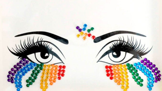 Mardi Gras Rainbow Face Crystal Diamante Sticker - Everything Party