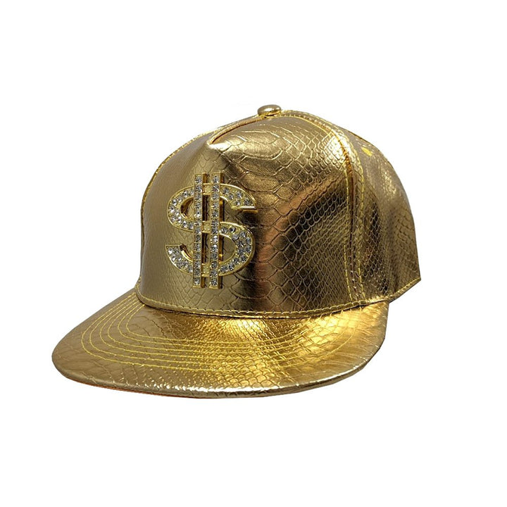 Metallic Gold Hip Hop Rapper Cap with Dollar Sign - Everything Party