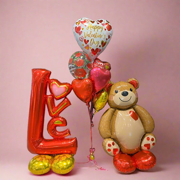 Valentine's Day Love Heart Shape Foil Balloon with Airlooz Balloons Bouquet - Everything Party