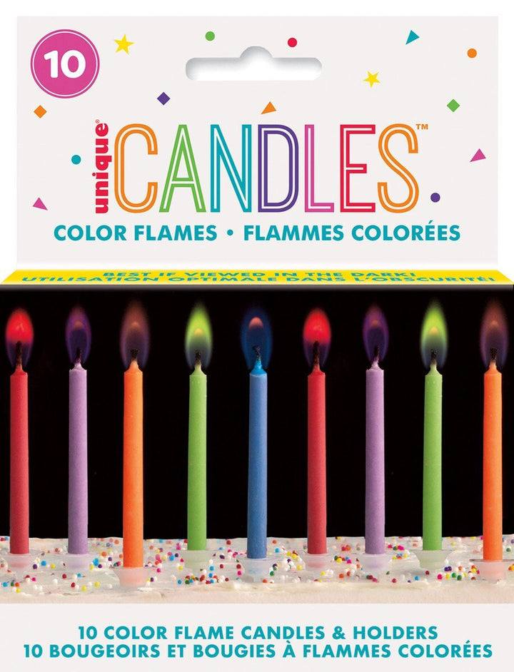 10 Colour Flame Candles With Holders - Everything Party