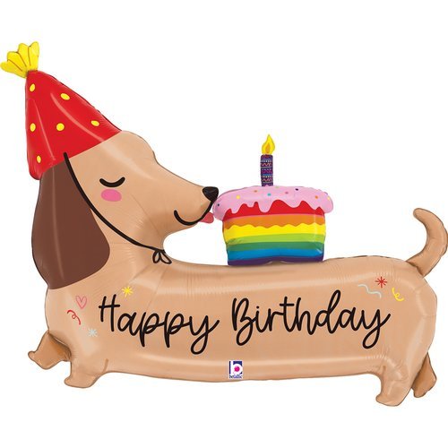 100cm Happy Birthday Dachshund Shape Foil Balloon - Everything Party