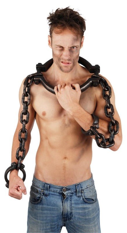 100cm Prison Shackles Neck Shackle with Hand Cuffs - Everything Party