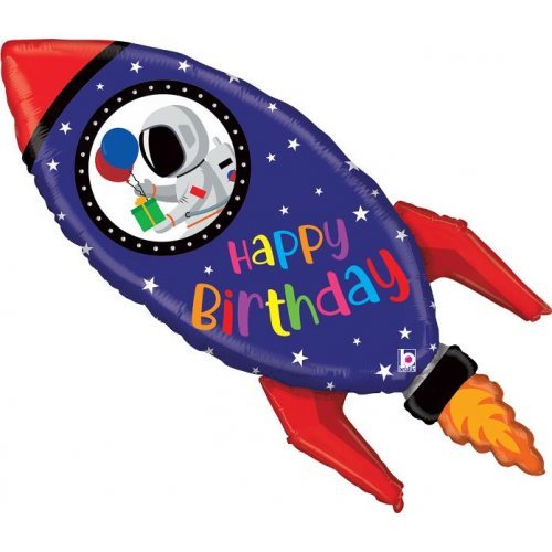 104cm Betallic Happy Birthday Rocket Shape Foil Balloon - Everything Party