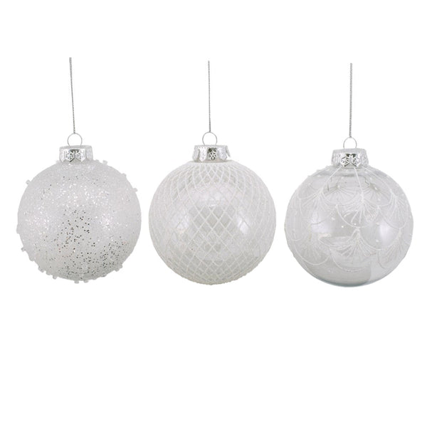 10cm Clear Bauble with Handpainted Detail Christmas Tree Decor - Everything Party