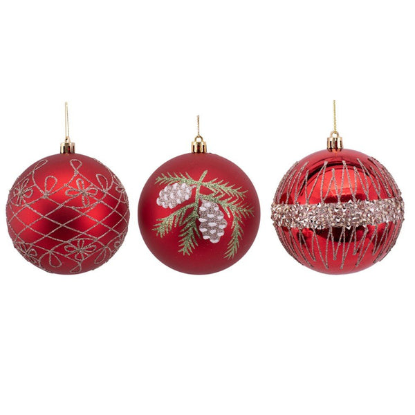 10cm Red Bauble with Champagne Details Christmas Tree Decor - Everything Party
