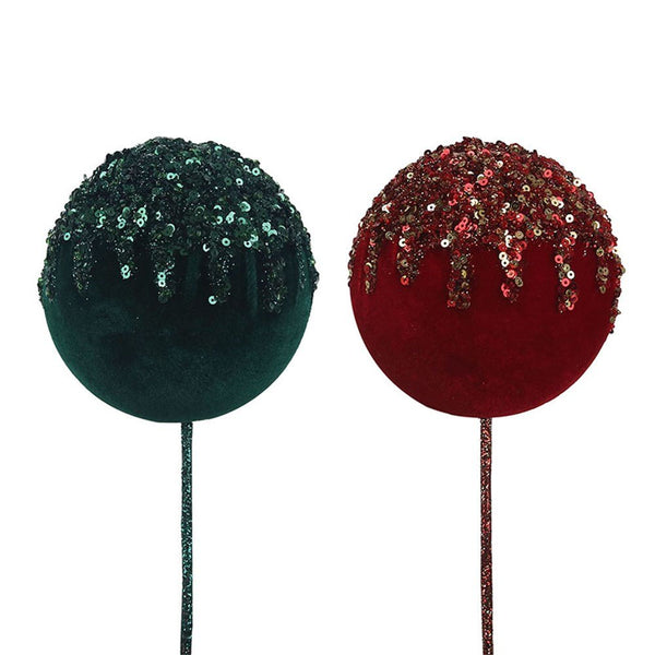 10cm Red & Emerald Velour Ball with Glitter Finish - Everything Party