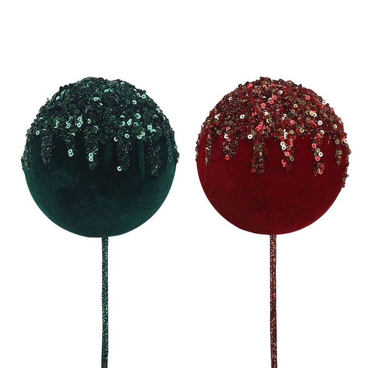 10cm Red & Emerald Velour Ball with Glitter Finish - Everything Party