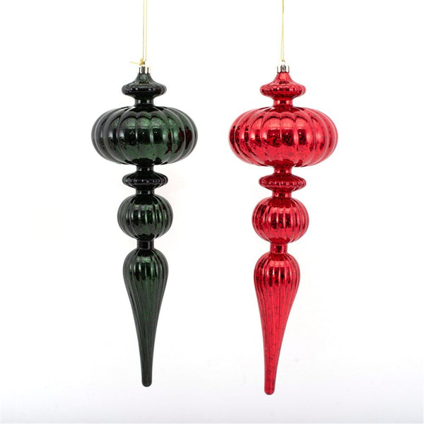 10x30.5cm Finial Christmas Tree Ornament – Red & Emerald - Everything Party