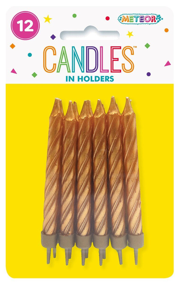 12 Pack Metallic Gold Birthday Candles with Holders - Everything Party