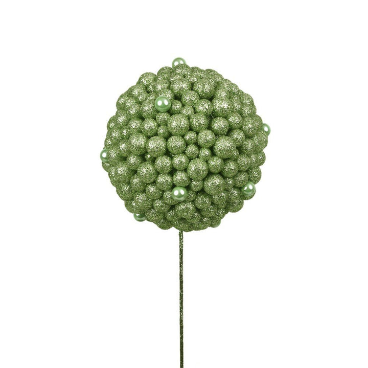 12cm Christmas Glitter Ball Pick – Mint Glitter with 30cm Stem - Everything Party