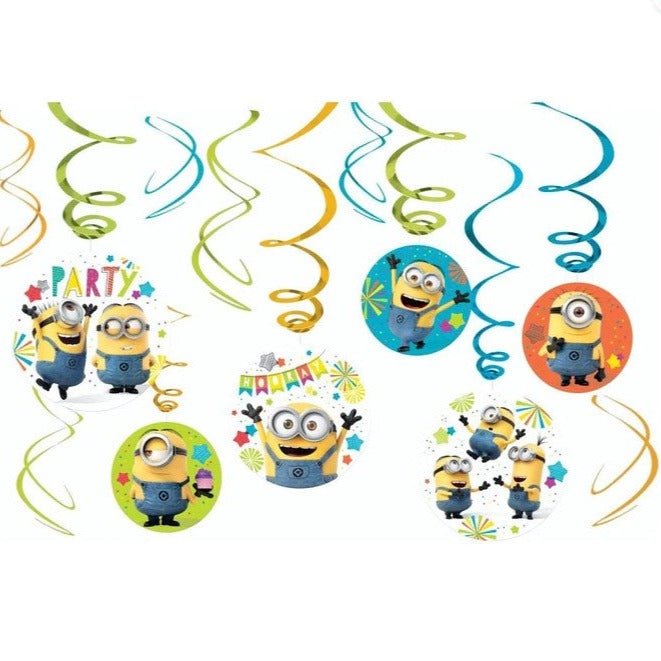 12pk Despicable Me Minion Birthday Hanging Swirls - Everything Party