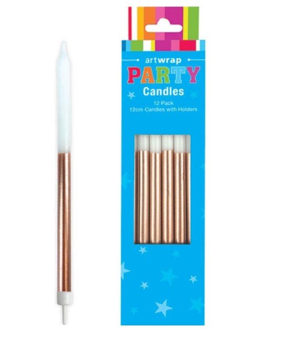 12pk Half Dip Metallic Rose Gold Slim Birthday Candles - Everything Party