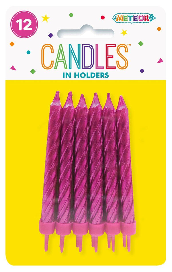 12pk Metallic Candles in Holders – Hot Pink - Everything Party