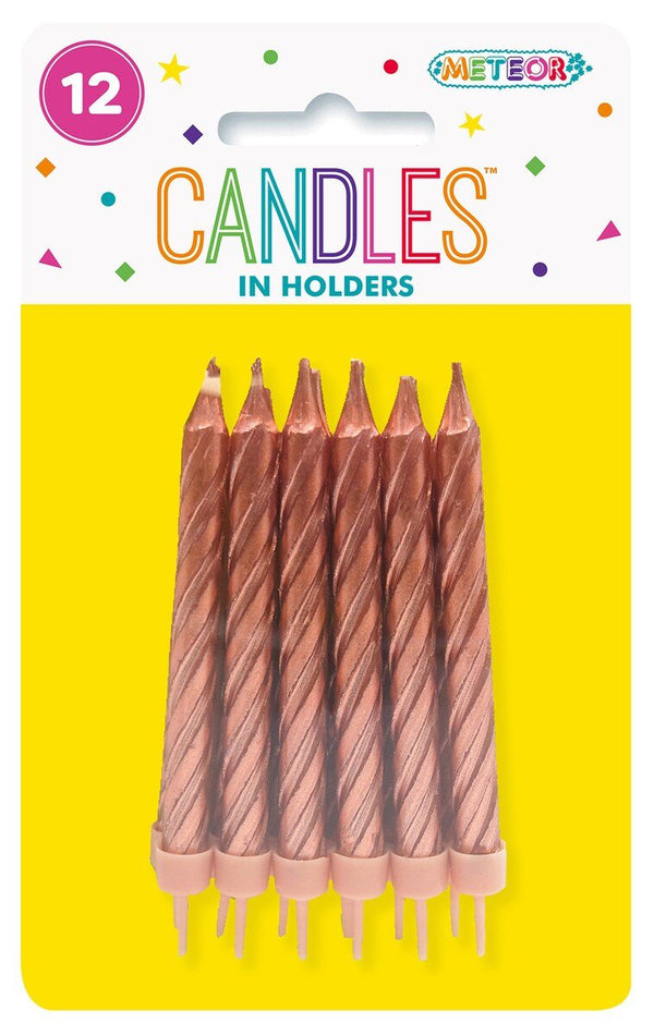 12pk Metallic Candles in Holders – Rose Gold - Everything Party
