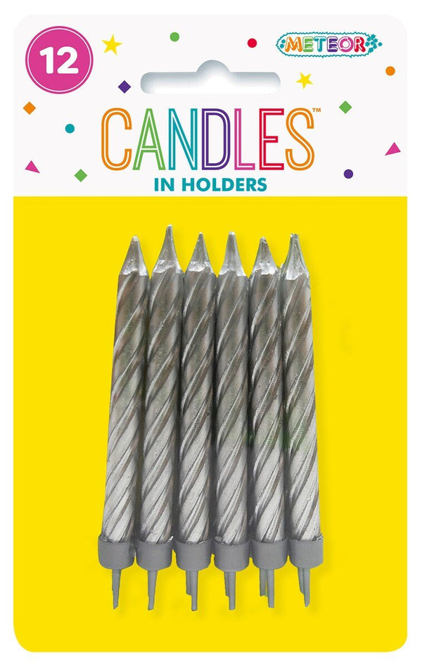 12pk Metallic Candles in Holders – Silver - Everything Party