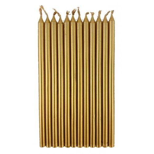 12pk Metallic Gold Slim Birthday Candles with Holders - Everything Party