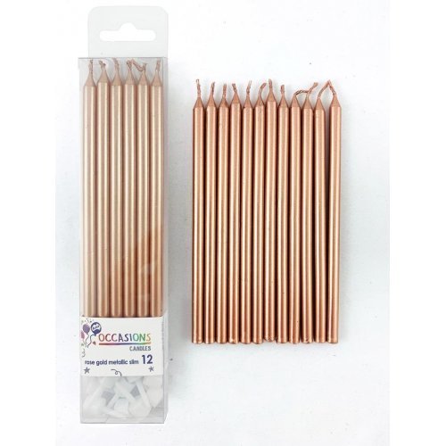 12pk Metallic Rose Gold Slim Birthday Candles - Everything Party