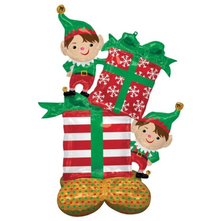 134cm Anagram Airloonz Standing Christmas Elf with Gift Box Foil Balloon - Everything Party