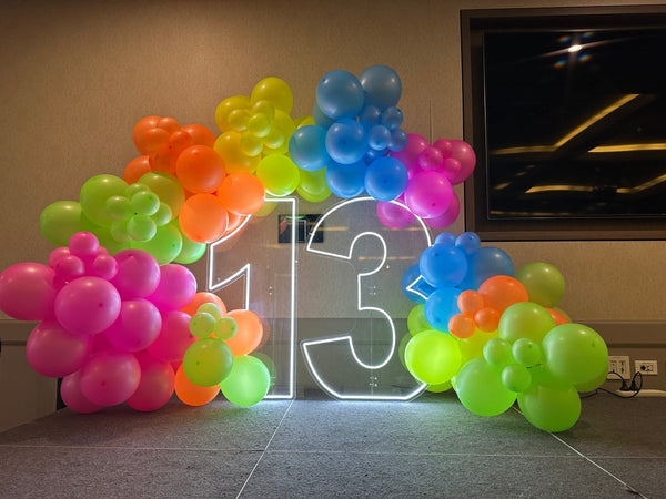 13th Birthday Glow in the Dark Theme Balloon Garland with 1m LED Number Lights - Everything Party