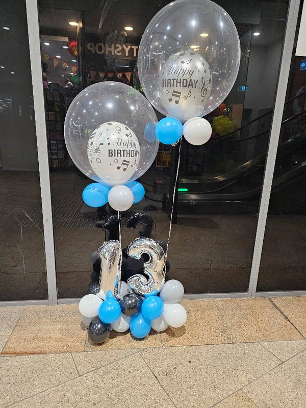 13th Birthday Table Balloon Arrangement with Double Bubble Helium Balloon set - Everything Party