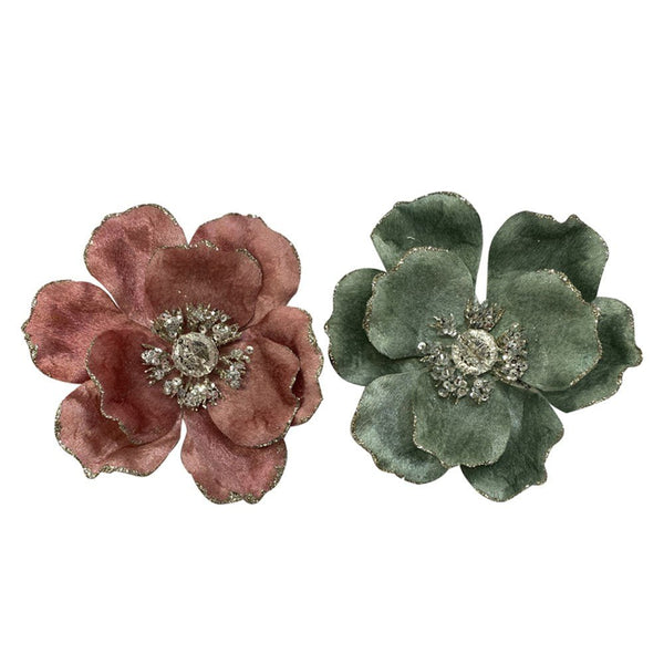 14cm Blush Pink & Sage Velvet Magnolia with Platinum Details - Everything Party