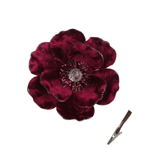 14cm Burgundy Magnolia Clip with Rose Gold Details Christmas Decor - Everything Party