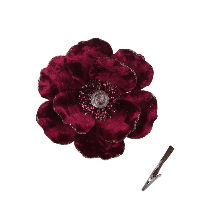 14cm Burgundy Magnolia Clip with Rose Gold Details Christmas Decor - Everything Party