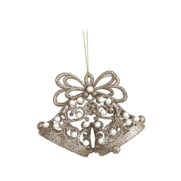 15cm Champagne Glitter & Pearl Bell Ornament - Everything Party