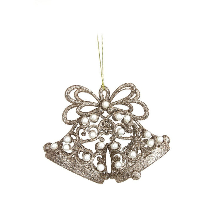 15cm Champagne Glitter & Pearl Bell Ornament - Everything Party