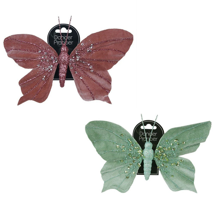 15x19cm Blush Pink & Sage Butterfly Clip Christmas Decoration - Everything Party
