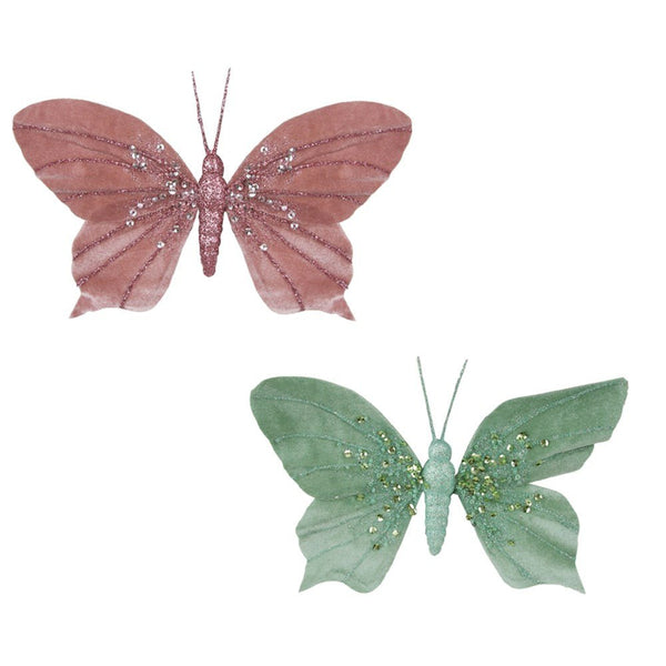 15x19cm Blush Pink & Sage Butterfly Clip Christmas Decoration - Everything Party