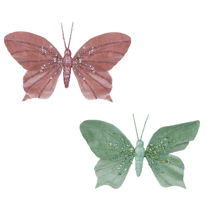 15x19cm Blush Pink & Sage Butterfly Clip Christmas Decoration - Everything Party