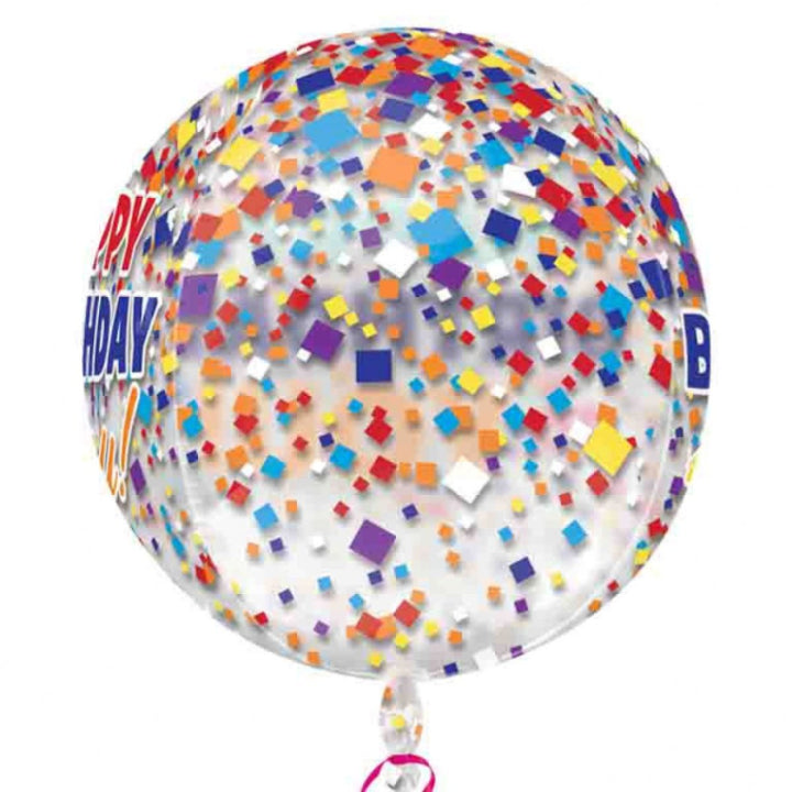 16" Anagram Orbz Happy Birthday Clear Confetti Balloon - Everything Party