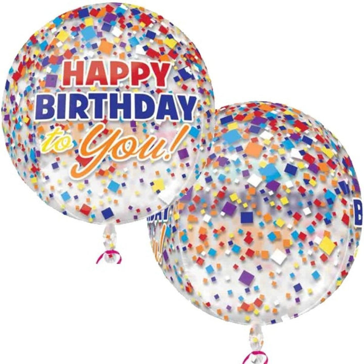 16" Anagram Orbz Happy Birthday Clear Confetti Balloon - Everything Party