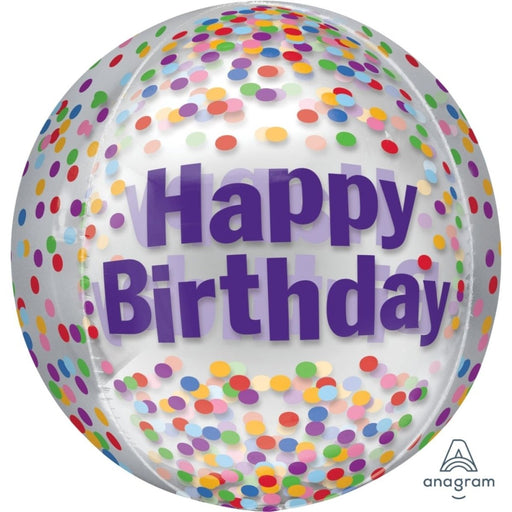 16" Anagram Orbz Happy Birthday Confetti Balloon - Everything Party