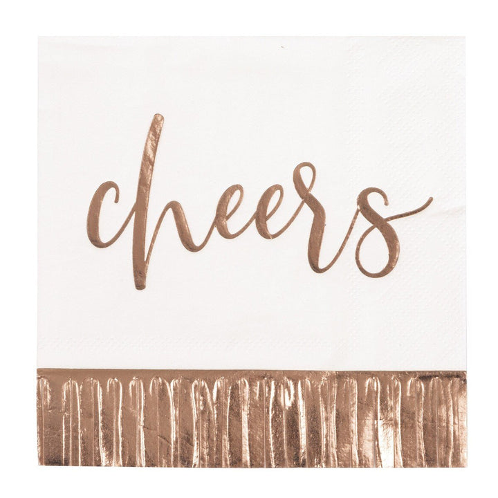 16pk Cheers Rose Gold Foil Stamped Fringe Beverage Napkins - Everything Party