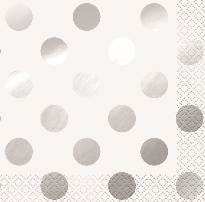 16pk Foil Stamped Silver Dots Beverage Napkins - Everything Party