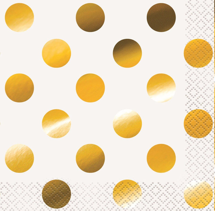 16pk Gold Dots Foil Stamped Beverage Napkins - Everything Party