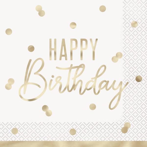 16pk Gold Glam Happy Birthday Luncheon Napkins - Everything Party