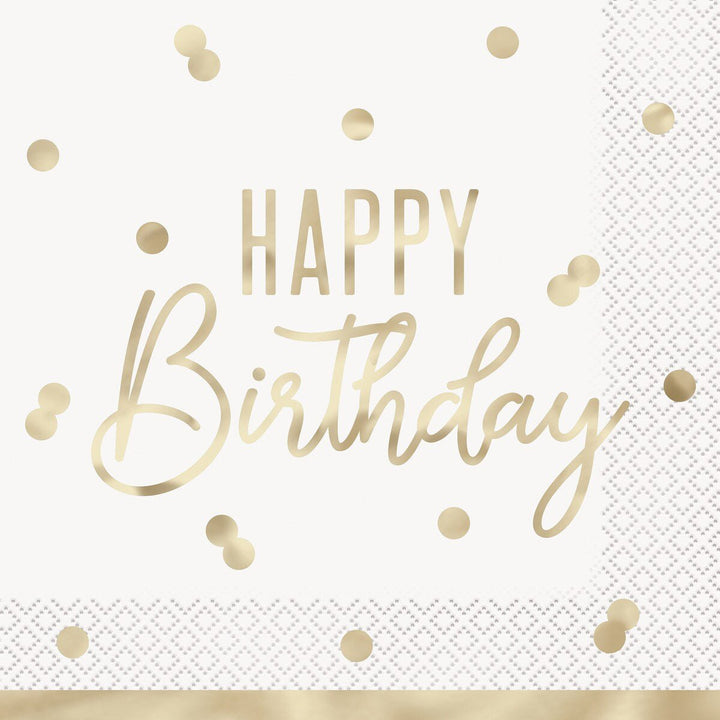 16pk Gold Glam Happy Birthday Luncheon Napkins - Everything Party