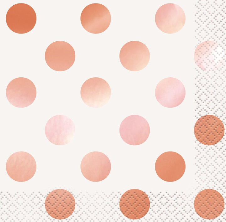 16pk Rose Gold Dots Foil Stamped Beverage Napkins - Everything Party