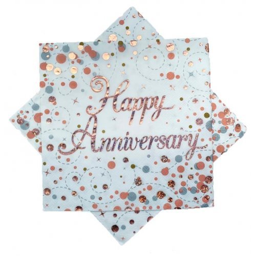 16pk Sparkling Fizz Rose Gold Napkin - Happy Anniversary - Everything Party