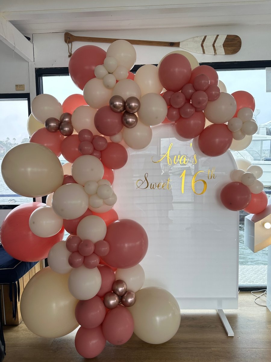 16th Birthday Balloon Garland on 2m Arch Backdrop with LED Number Ligh ...