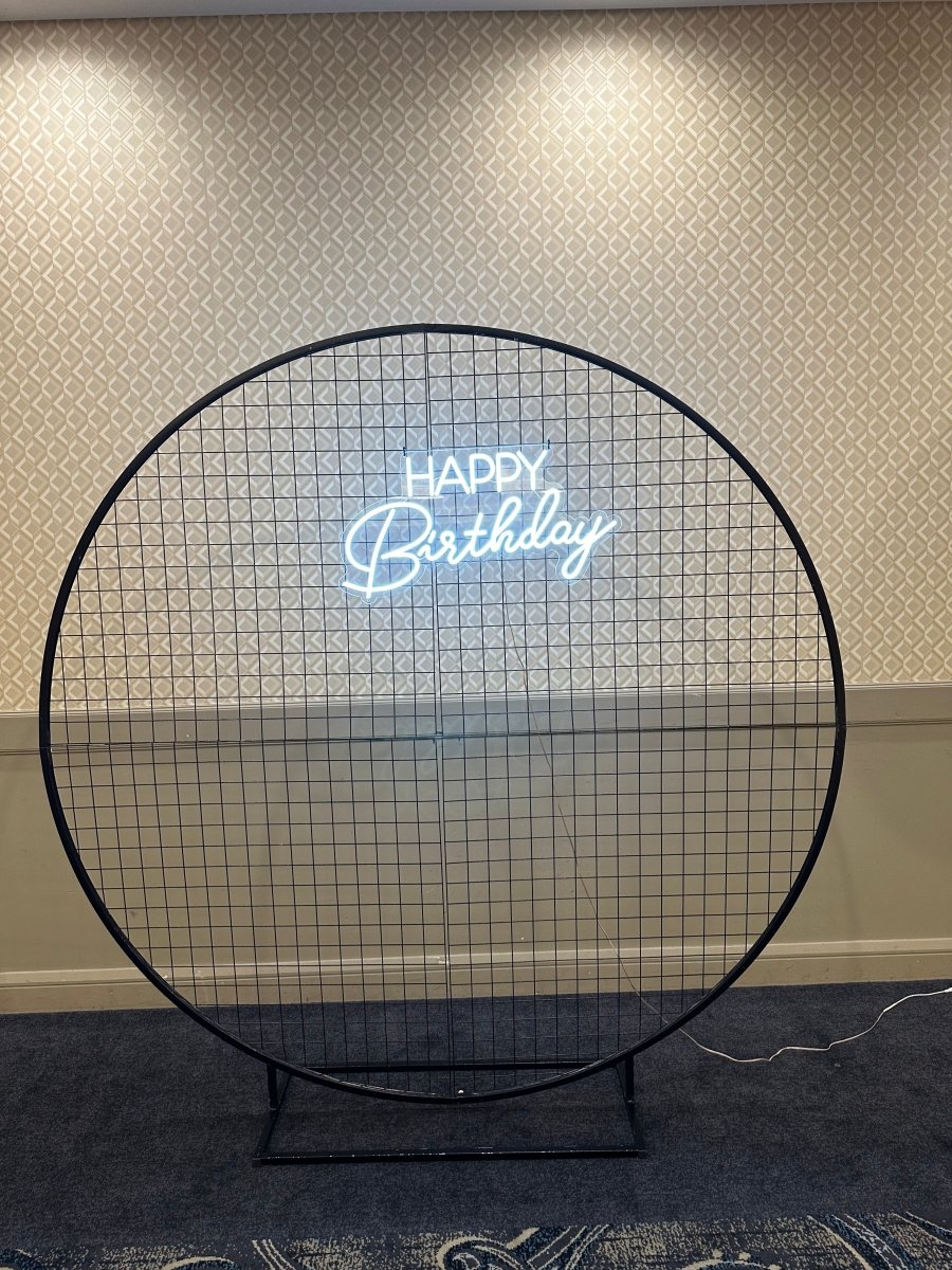 16th Birthday Balloon Garland on 2m Circle Mesh Backdrop With Neon Sig ...