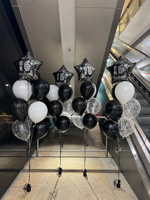 16th Birthday Black and White Helium Balloon Bouquet - Everything Party