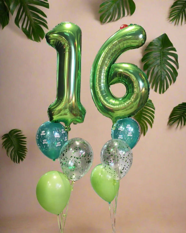 16th Birthday Green Number Shape Foil Balloon Bouquet - Everything Party